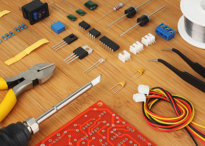 Electronic components, circuit board and hand tools for electronics assembly