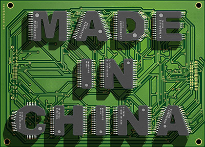 Electronic circuit board with text "Made in China