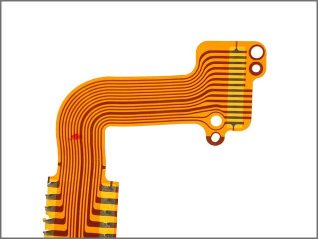 Flexed printed circuit close up