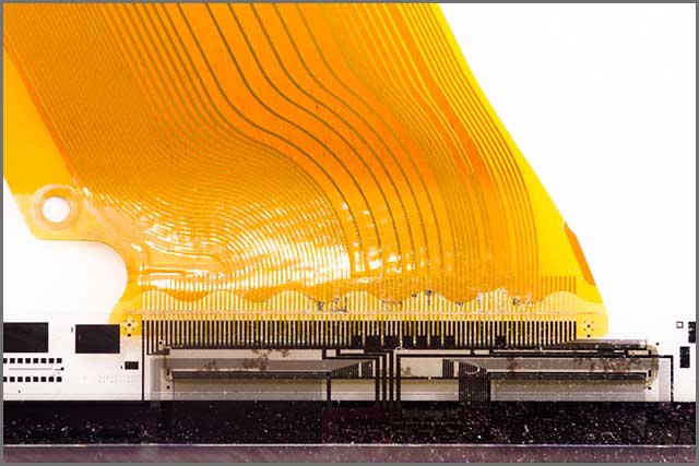 A detail of a flexible printed circuit board connected to LCD