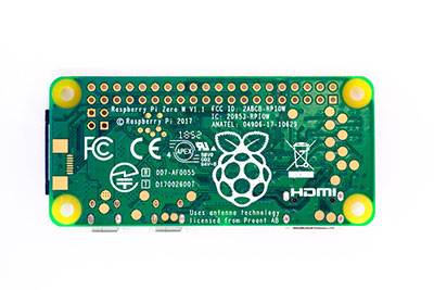 A Raspberry Pi board with Logo Art on the back