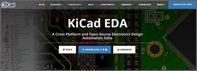 A screenshot of the KiCad Homepage A screenshot of the KiCad Homepage