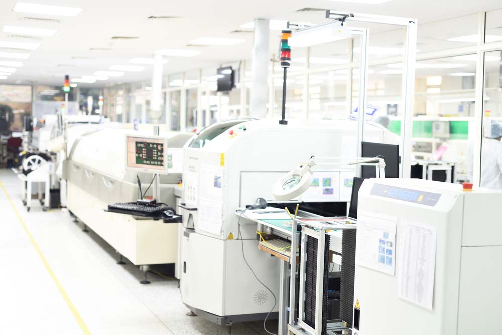 A fully automated SMT assembly line in a production facility