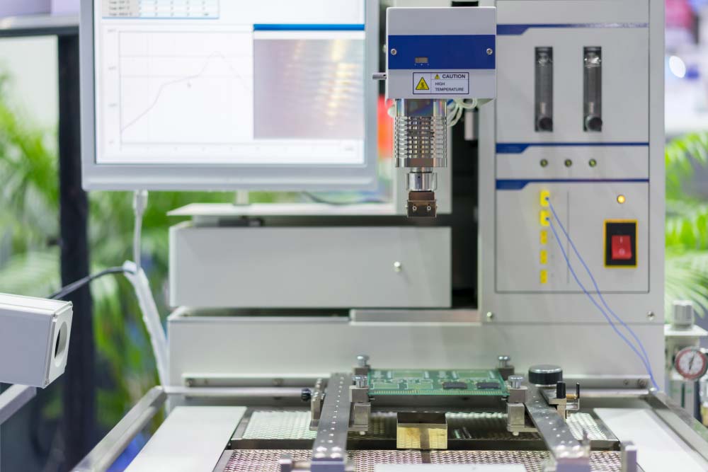 An automated vision system for PCB inspection after assembly.