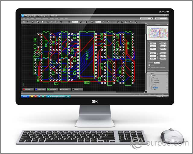 PCB layout design. Layout design in circuit board software
