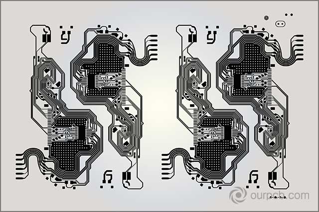 Circuit Board Technology Information Pattern Concept Vector Background. Black Colour Abstract PCB Trace Data Infographic Design Illustration