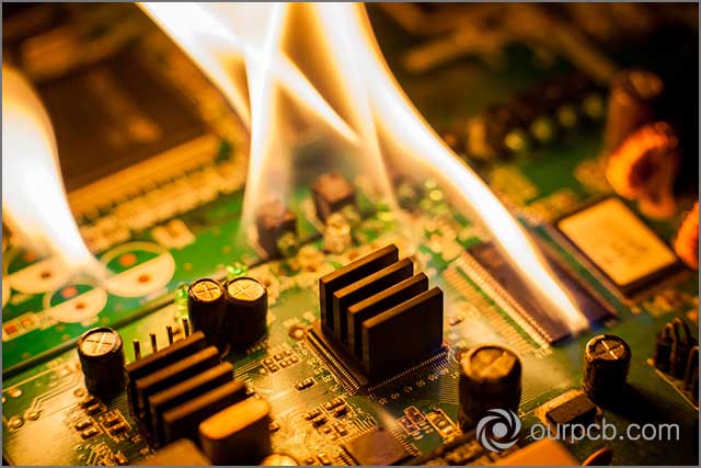 It shows an actual fire due to short circuit in the LED PCB assembly