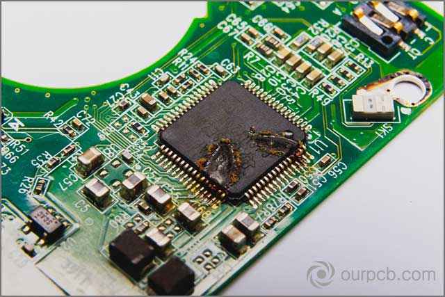 Blow up IC on circuit board after short circuit