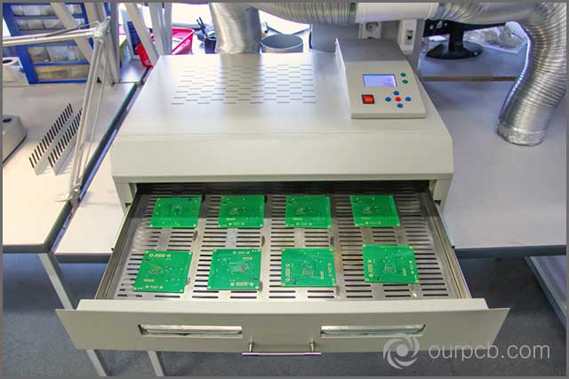 Production and assembly of printed circuit boards in a factory