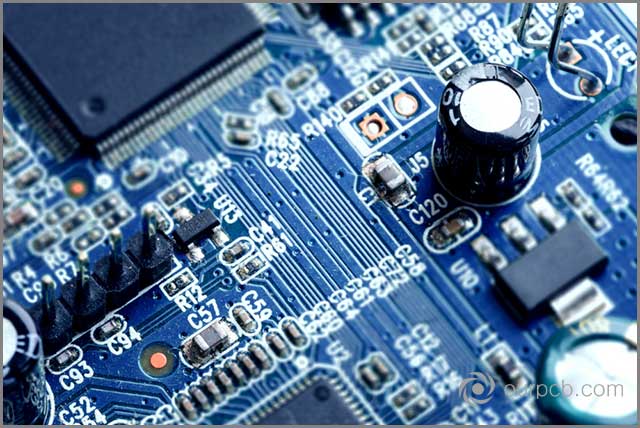 Macro closeup of electronic PCB printed circuit board