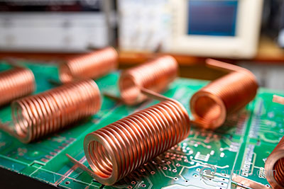 a high-frequency copper wire soldered to a Rogers PCB