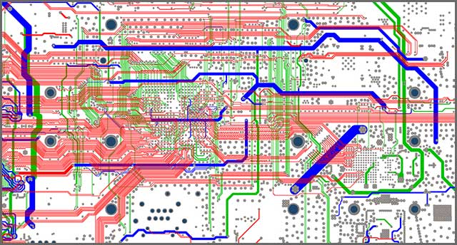 It shows the routing of PCB traces