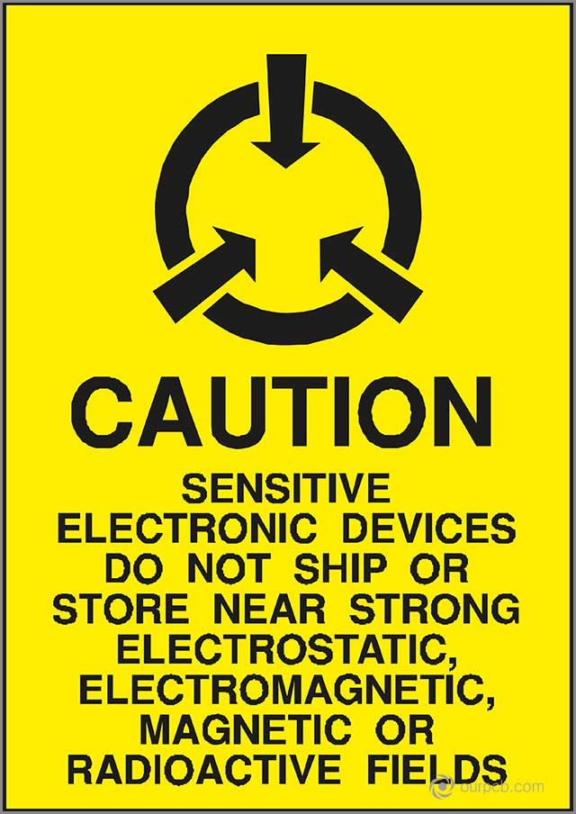 a caution signboard for sensitive electronic components