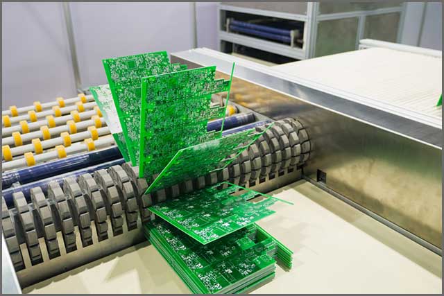 A conveyer belt with HASL finished PCBs