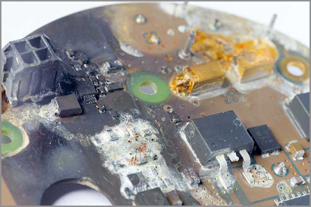 PCB soldering process Lifted components on a damaged PCB