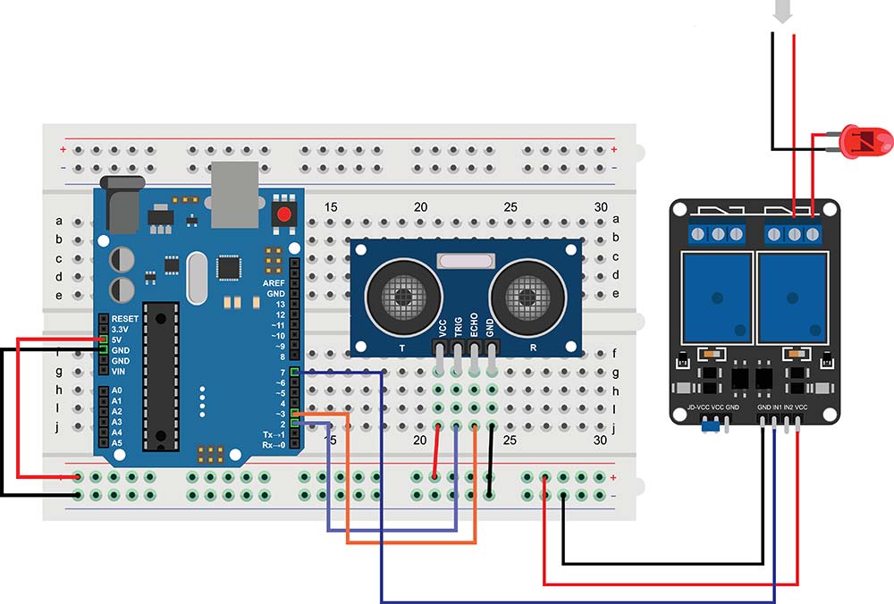 An Arduino thief detector (motion sensor) project (note the microcontroller on the board)