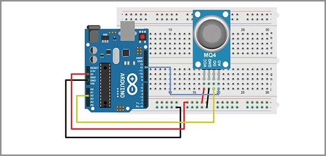 It shows circuit prototyping using Arduino circuit board and a breadboard