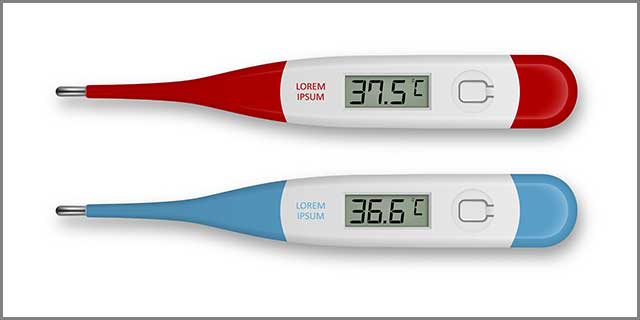 It shows the digital display of a digital thermometer