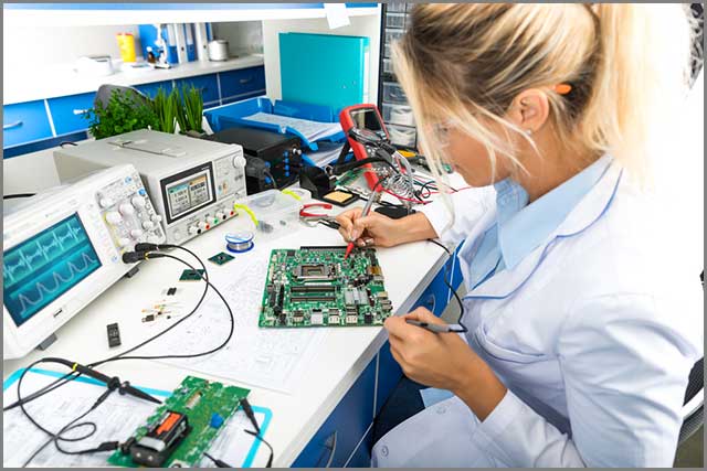 It shows testing digital thermometer testing in a lab