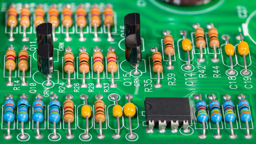 Several color-coded resistors soldered on a circuit board