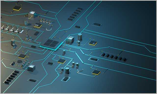  et nært bilde av en høyteknologisk PCB