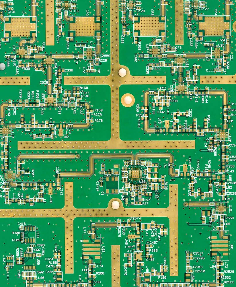 A PCB with an ENIG gold surface finish