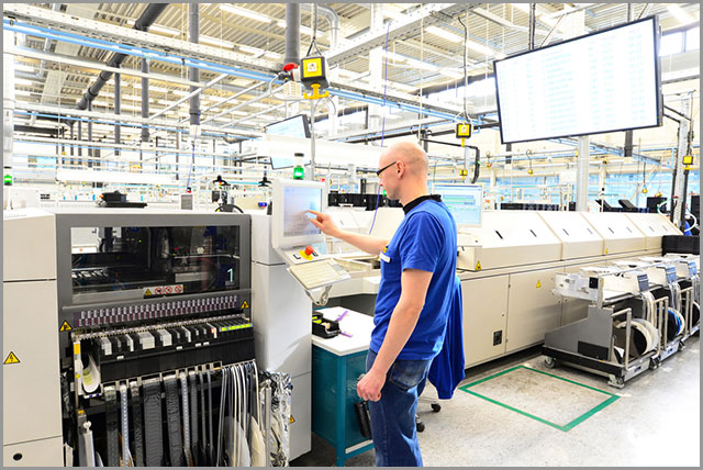 An assembly line of an Electronics manufacturing company