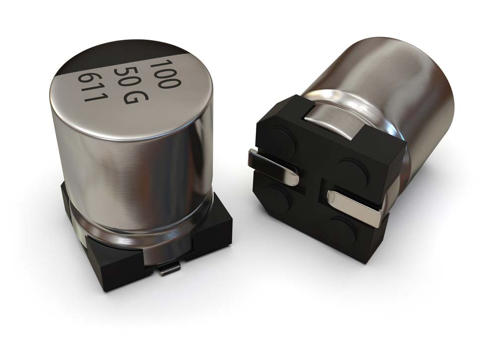 A surface-mount capacitor with one side painted black