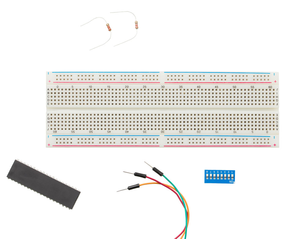All the components connect on a breadboard