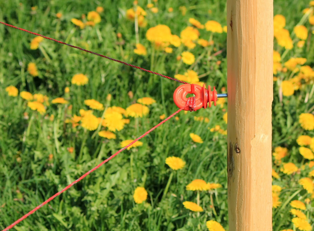 an agricultural electric fence with a plastic insulator