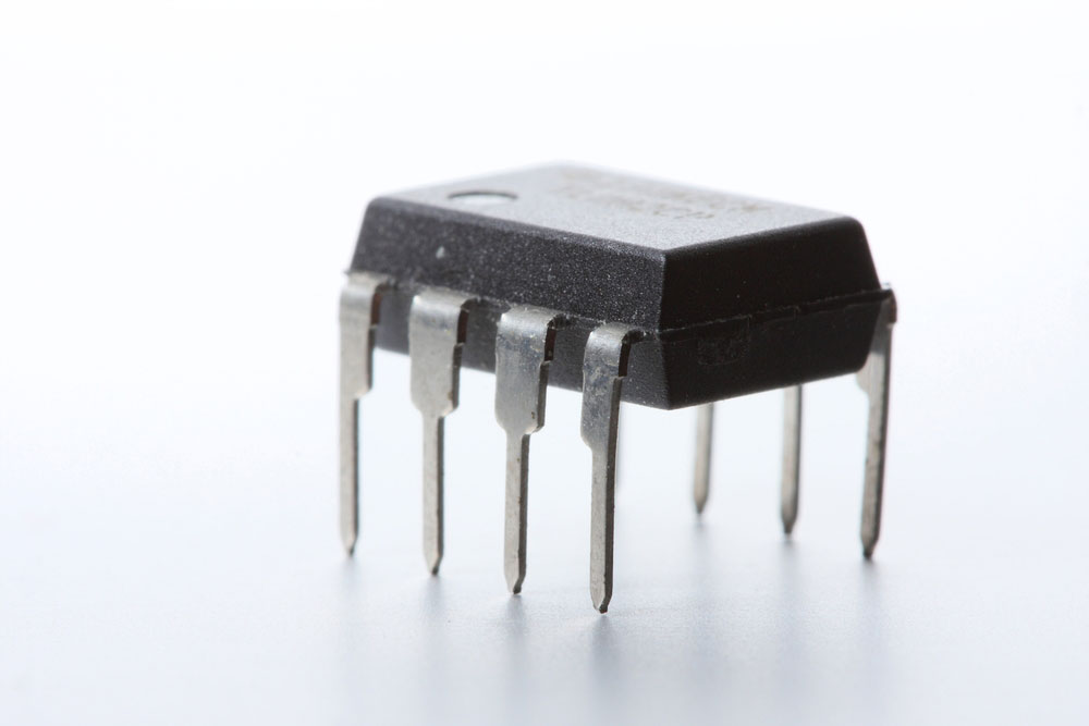 An eight-pin operational amplifier