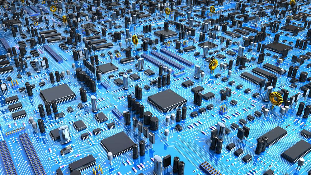 A 3D illustration of a circuit board