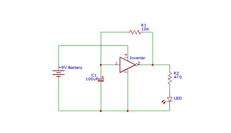 LED flashing circuit diagram with an inverter