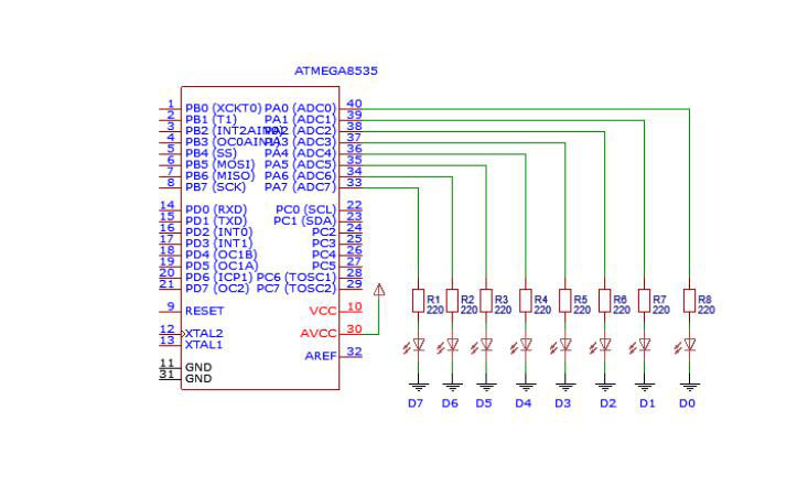 Circuit diagram with the ATMEGA8535 microcontroller