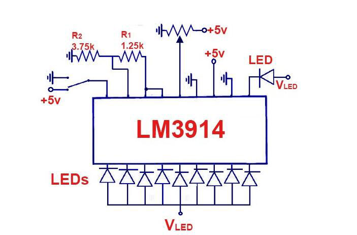Battery Indicator With LM3914 Circuit Diagram