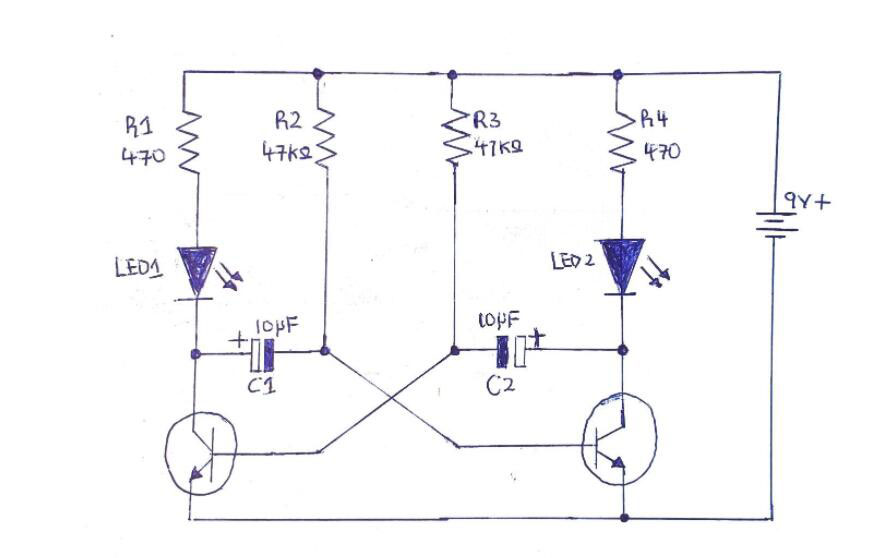 LED circuit diagram using a 555 timer chip