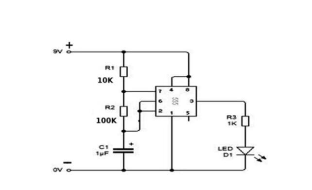 LED circuit diagram using a 555 timer chip