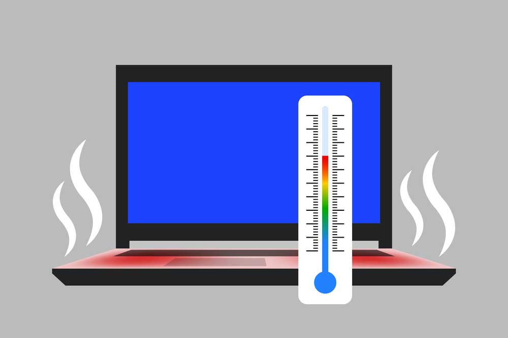 Laptop with hot red surface and high temperature