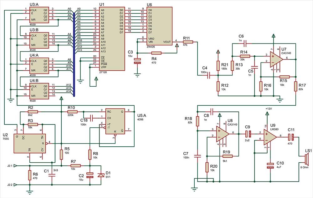 An electrical PCB schematic diagram of a doorbell circuit