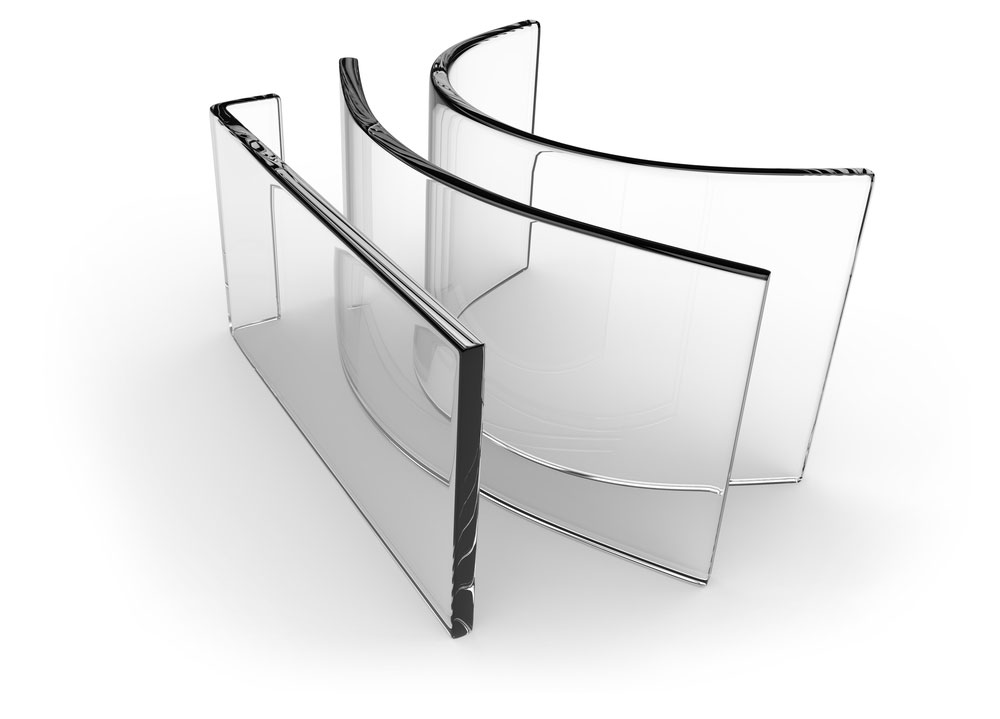 Bent tempered glass.