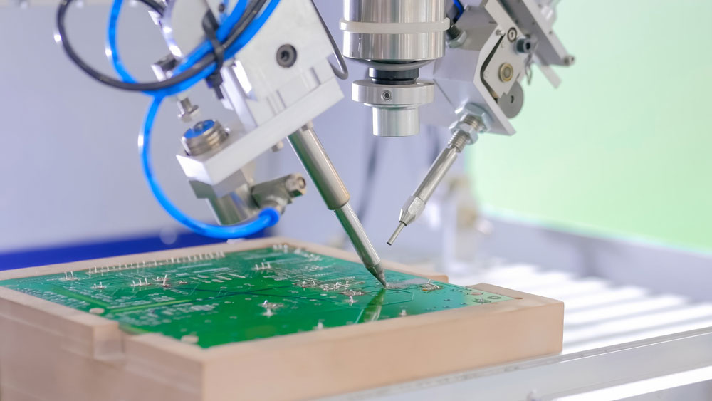 The PCB soldering process at a factory