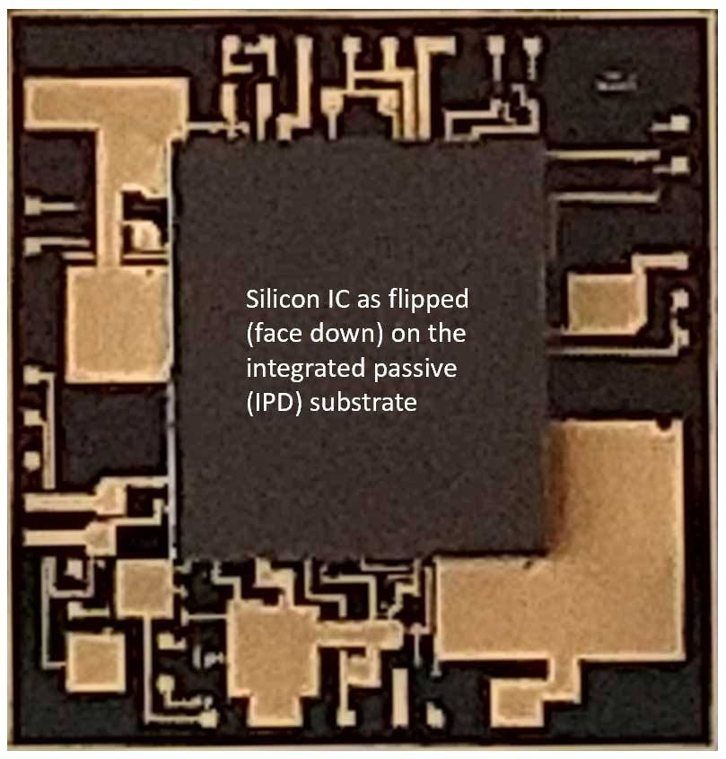 Picture of a flipped chip (IC) on a passive substrate