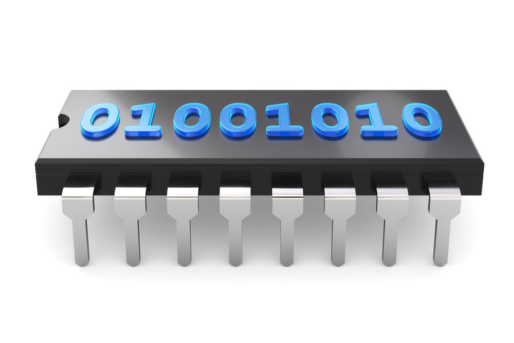 image of a binary code on an IC chip