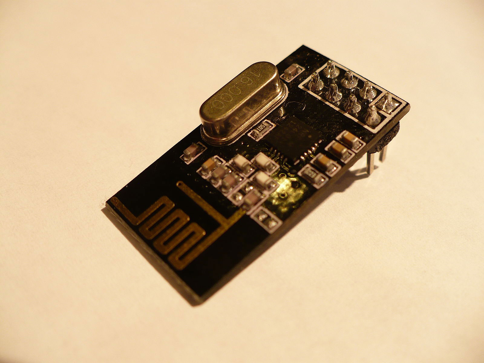A close-up of the nRF24L01 wireless module
