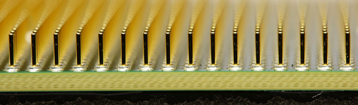 Press-fit pins on an AMD CPU