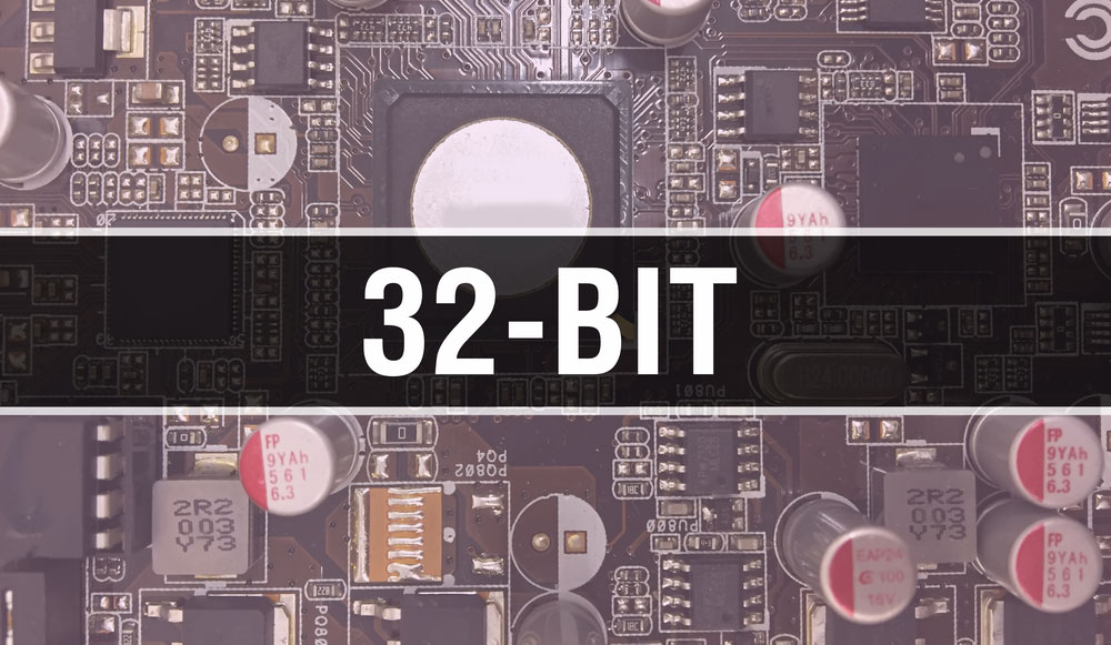 32-bit title scrolled across a PCB