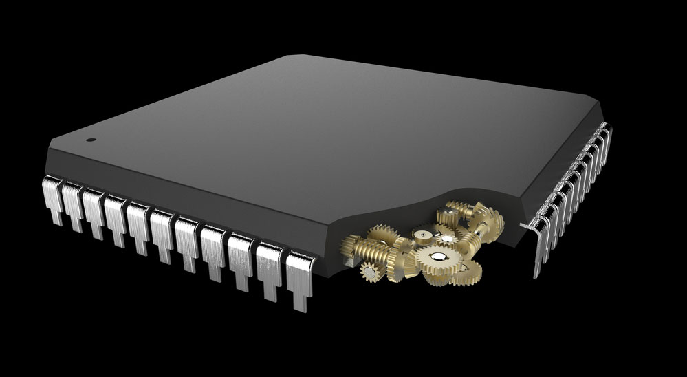 a microchip with visible gears