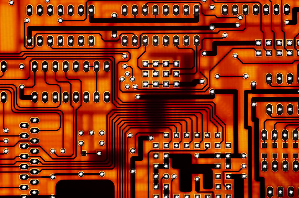 A red computer circuit board