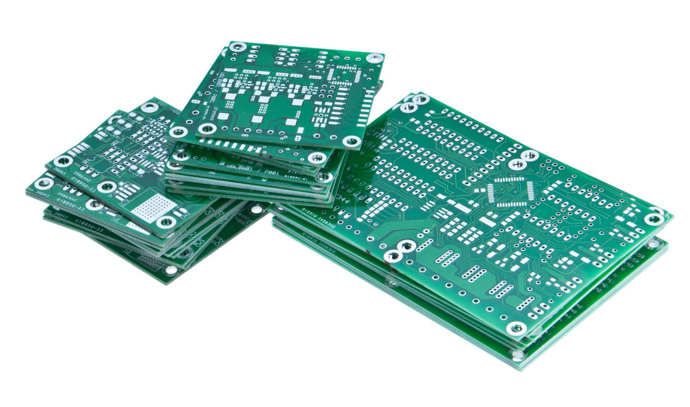 Vector set of isometric printed circuit boards.