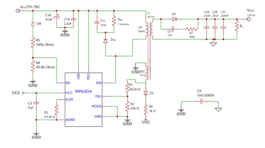 Flyback converter circuit diagram. 